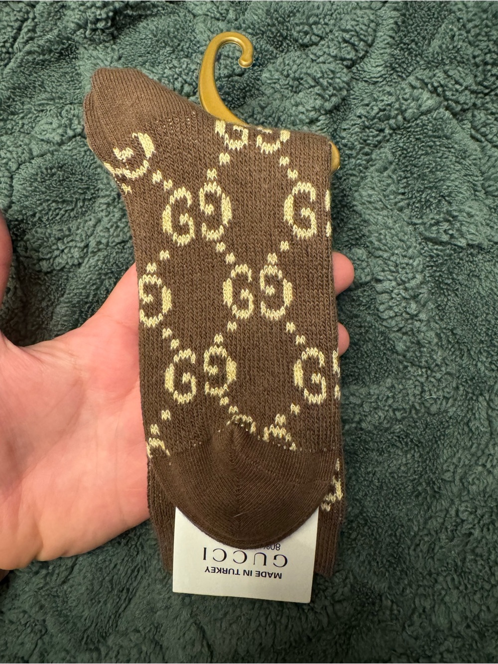 Gucci Brown and Cream Logo Knit Socks